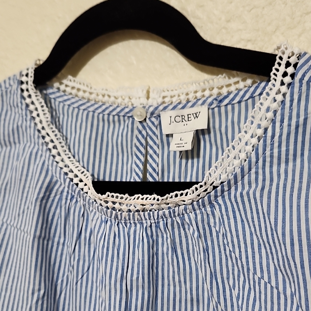 J. Crew Blue and White Ruffled Puff Sleeve Blouse - Picture 6 of 15
